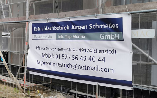 Werbebanner Estrich Schmedes - Baustelle in Vechta